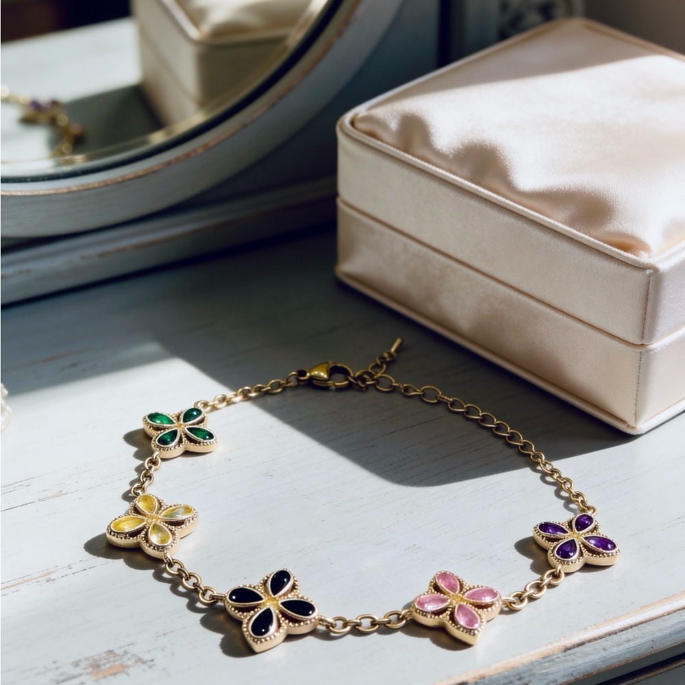 Zirconia multicolored Flower Stainless Steel Bracelet - Picture 3 of 4